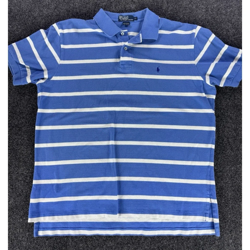 Polo Ralph Lauren Blue White Striped Polo Shirt Mens XL Cotton